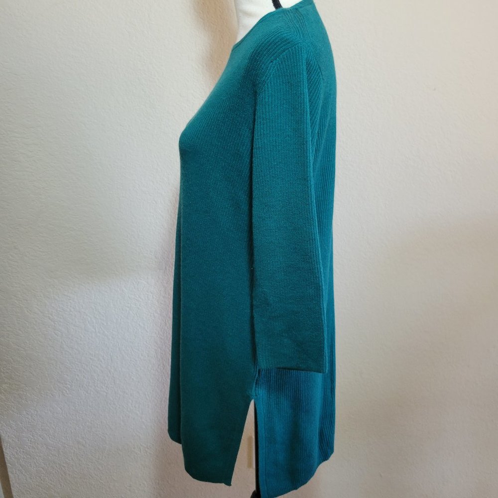 J. Jill Hunter Green Sweater Small Tunic Wool Top 3/4 Sleeve Relaxed Loose Fit - Picture 3 of 5